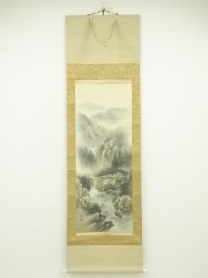 径葉筆　淡色山水　肉筆絹本掛軸